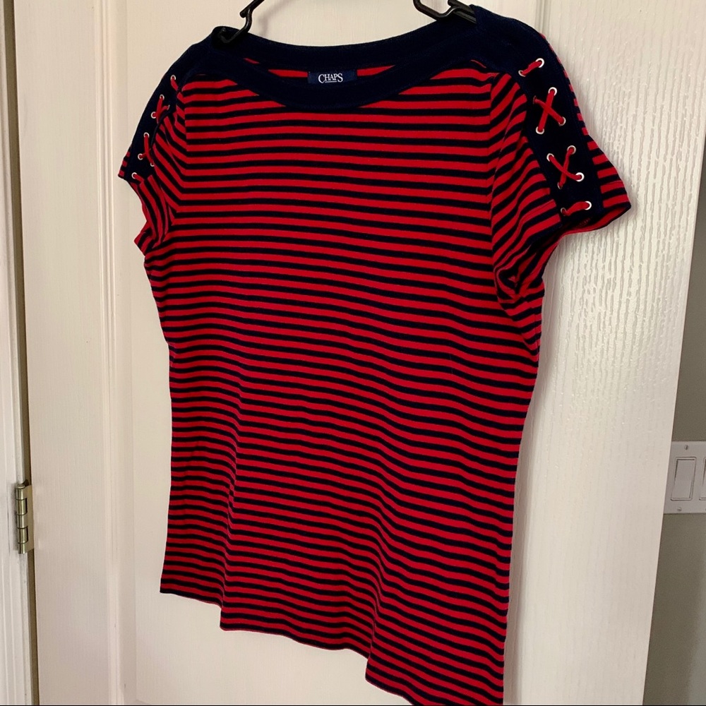 Champs Nautical Red & Navy Stripe Tee Lace Up Slee